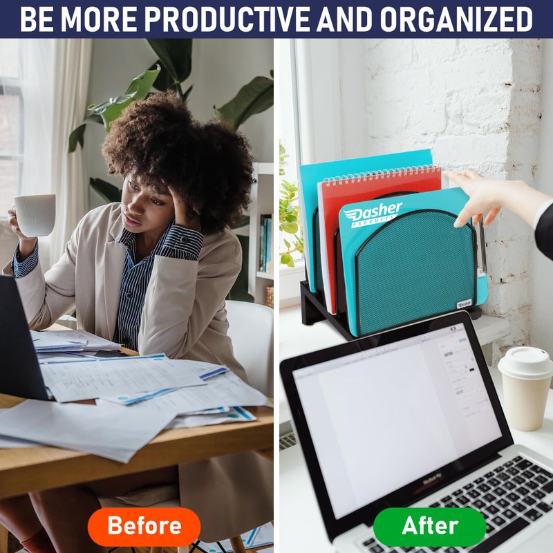 Dasher Products Inclined File Sorter Desk Organizer - File Rack with 5 Upright Sections for Documents, Binders, Folders, Clipboards, and More. Desktop Organization for Home, Office, School, and Store - Image 5